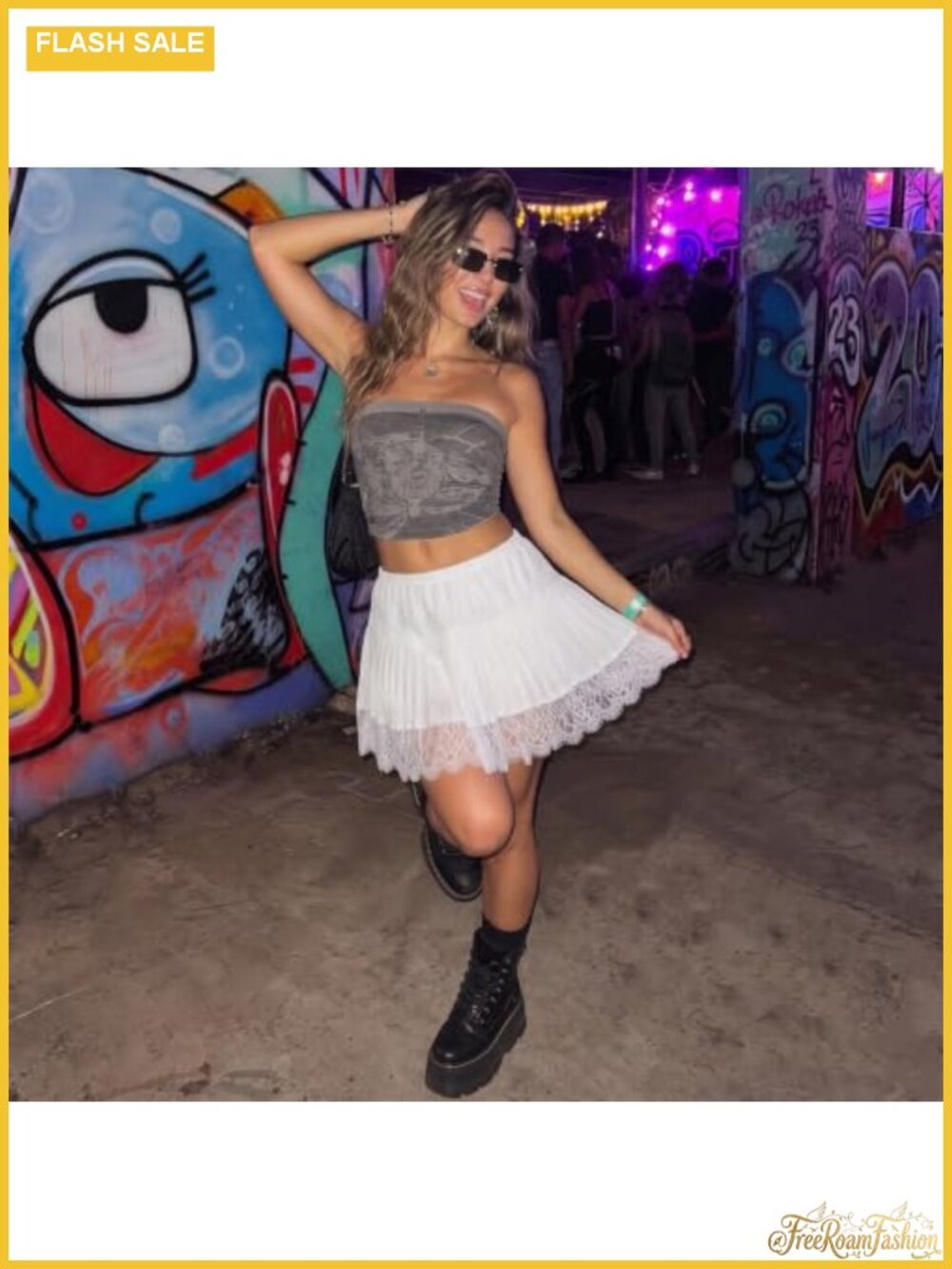 Lace Mini Skort Ruffle Pleated Y2K Mid Rise Pull On - Picture 5 of 5
